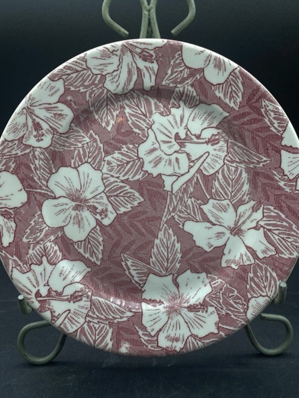 Tepco 9” Dinner Plate Tropical Hawaiian Hibiscus Maroon Restaurant Ware - Picture 2 of 9